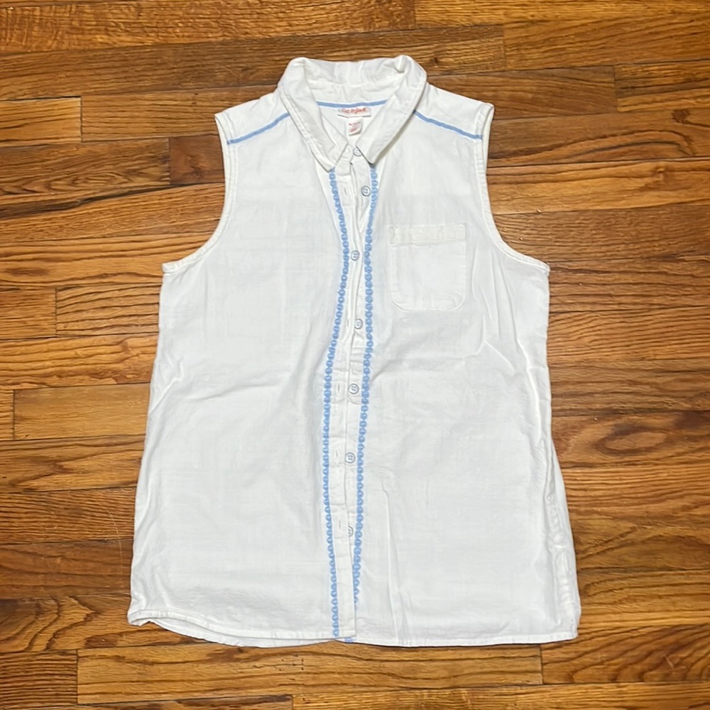 Cat & Jack White Sleeveless Tie Front Button Front Shirt Girls Size XL (14-16)